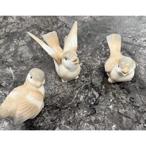 Vintage Otagiri Porcelain Bird Figurines Brown Gray White Japan 4x2.5" Set Of 3